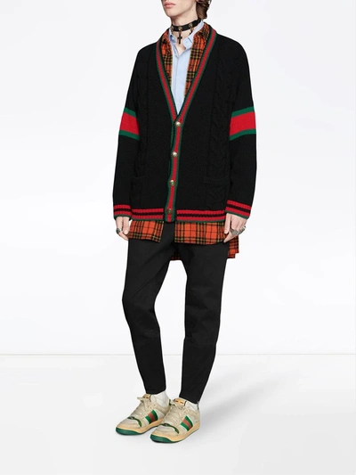 Shop Gucci Oversize Cable Knit Cardigan In Black