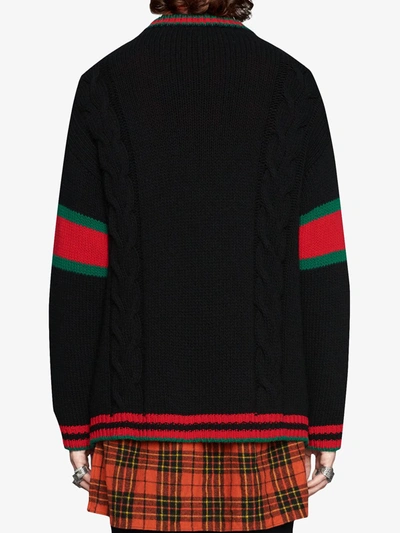 Shop Gucci Oversize Cable Knit Cardigan In Black