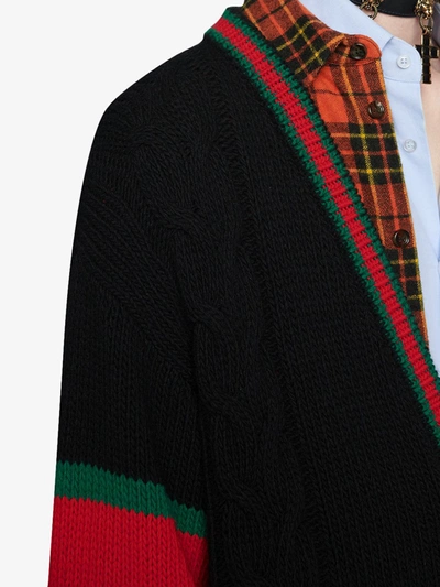 Shop Gucci Oversize Cable Knit Cardigan In Black