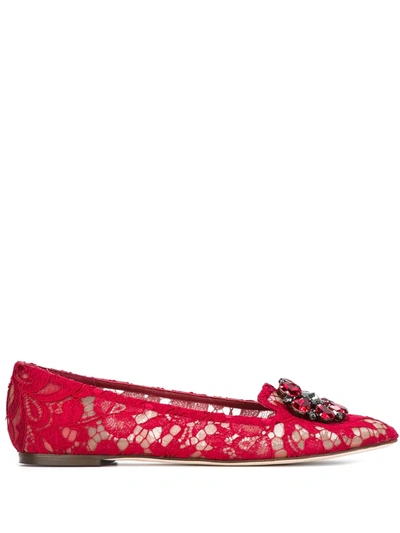 Shop Dolce & Gabbana Vally Taormina Lace Ballerina Shoes In Red