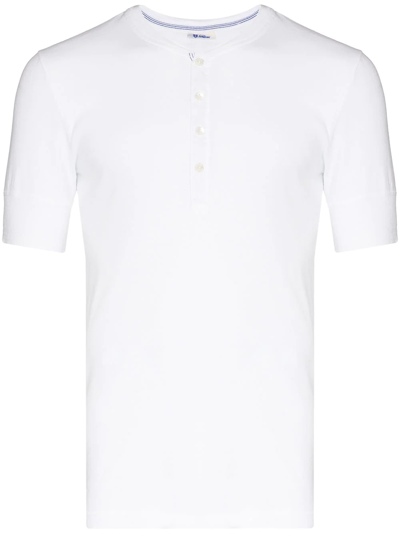 Shop Schiesser Henley Button-down T-shirt In Weiss