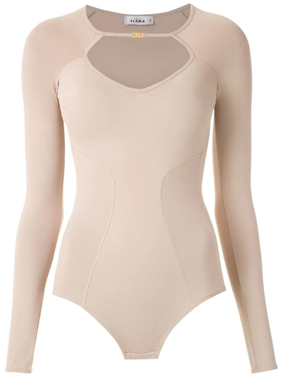 Shop Amir Slama Long Sleeved Bodysuit In Neutrals