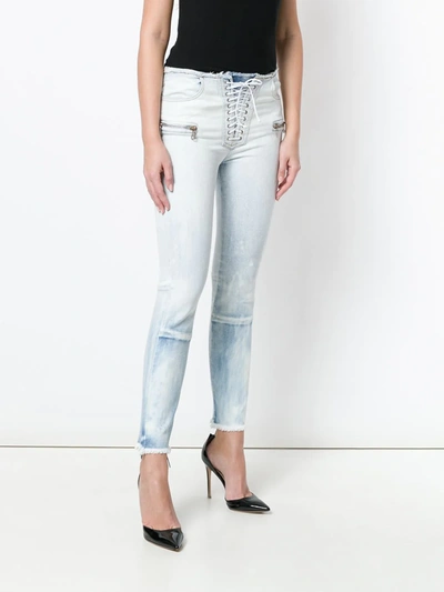 Shop Ben Taverniti Unravel Project Lace-up Skinny Jeans In Blue