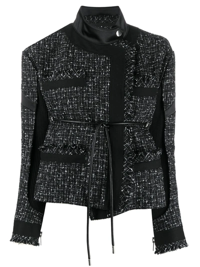 Shop Sacai Asymmetric Tweed Jacket In Black