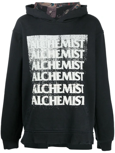 GRAPHIC-PRINT DISTRESSED-EFFECT HOODIE
