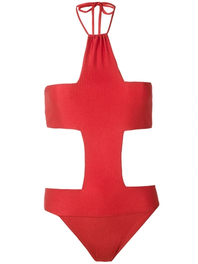Shop Amir Slama Cruz Cut Out Swimsuit In Red