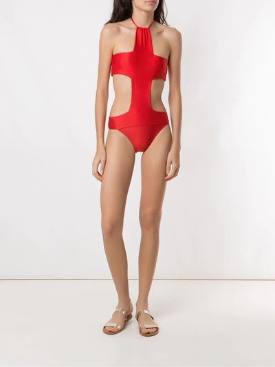 Shop Amir Slama Cruz Cut Out Swimsuit In Red