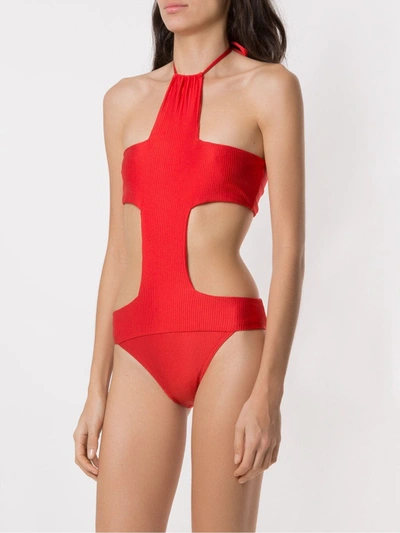 Shop Amir Slama Cruz Cut Out Swimsuit In Red