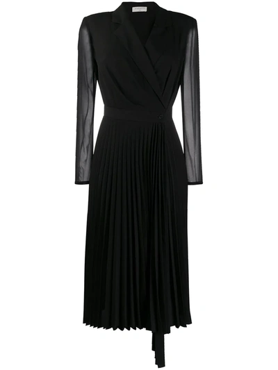 Shop Sandro Long-sleeved V-neck Dress In Black