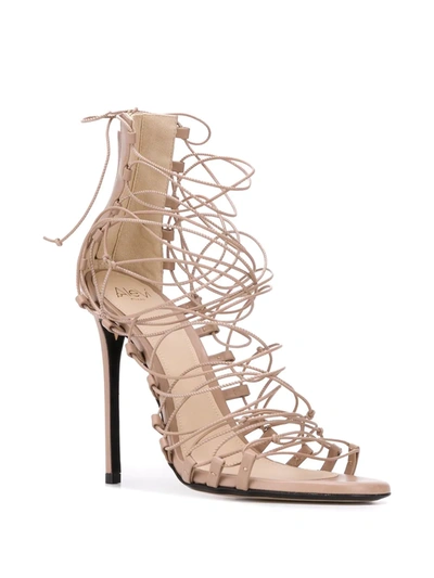 Shop Alevì Multi-strap Front Heeled Sandals In Neutrals