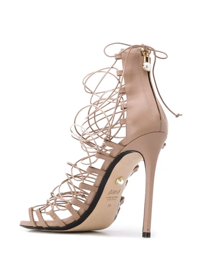 Shop Alevì Multi-strap Front Heeled Sandals In Neutrals