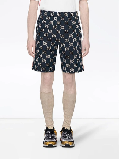 Shop Gucci Gg-jacquard Cotton Shorts In Blue