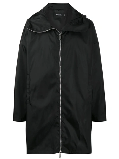 Shop Dsquared2 Logo Hooded Zipped Coat In Black