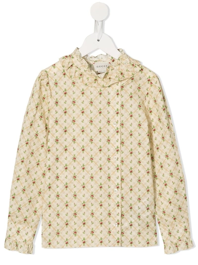 Shop Gucci Floral Print Blouse In Brown