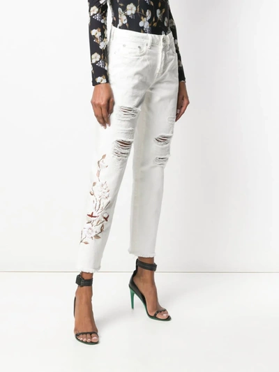 Off-white Distressed Flowers Jeans In White