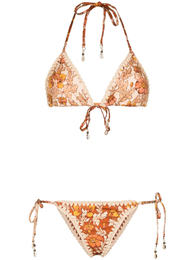 Shop Zimmermann Andie Floral-print Bikini Set In Brown