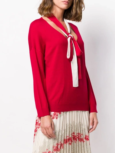 Shop Red Valentino Pussy Bow Knitted Sweater In Red
