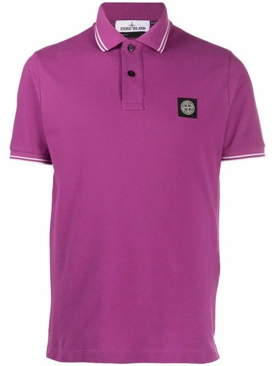 Shop Stone Island Logo-patch Polo Shirt In Purple
