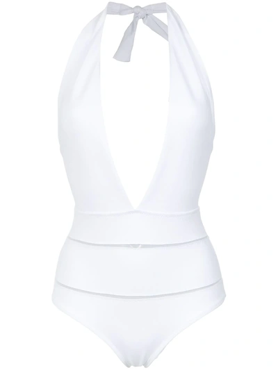 Shop Amir Slama Halterneck Swimsuit In White