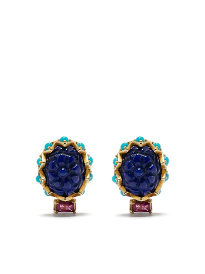 Shop Akansha Sethi Lapis Lazuli Stud Earrings In Gold