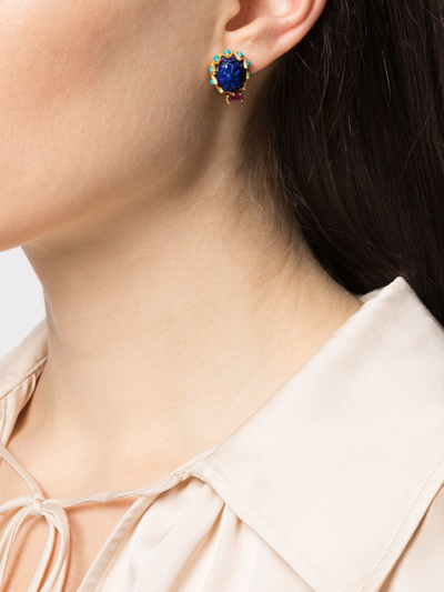 Shop Akansha Sethi Lapis Lazuli Stud Earrings In Gold