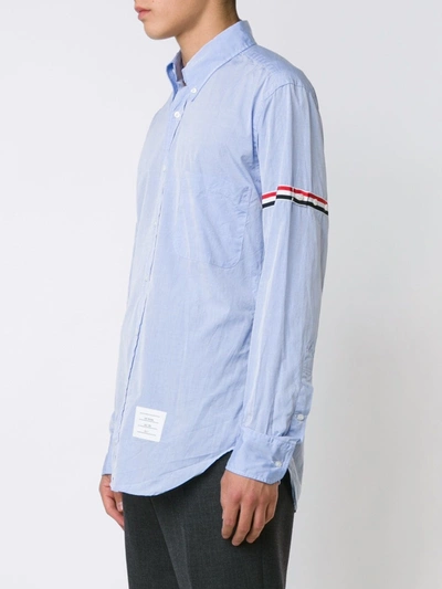 Thom Browne Striped-detail Long-sleeved Shirt In Blue