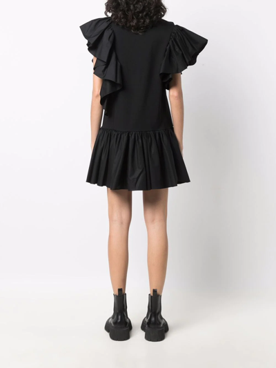 Shop Alexander Mcqueen Ruffled Cotton Dress In Schwarz