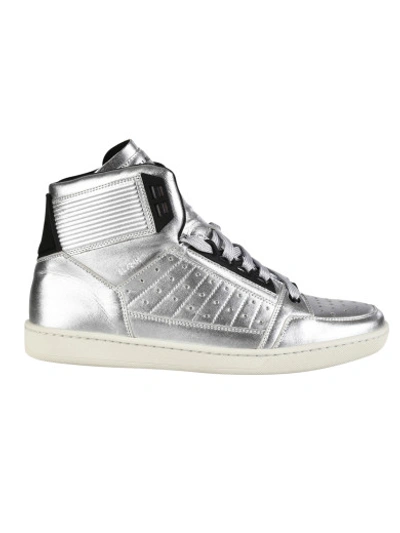 Shop Saint Laurent Silver High Sneaker  In Argento