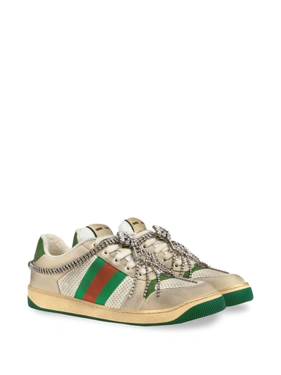 Shop Gucci Screener Sneaker With Crystals In Neutrals