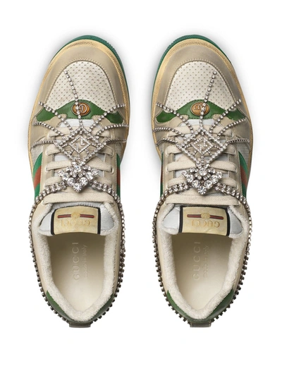 Shop Gucci Screener Sneaker With Crystals In Neutrals