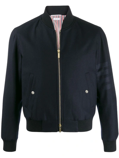 Shop Thom Browne Tonal 4-bar Flannel Blouson Jacket In Blue