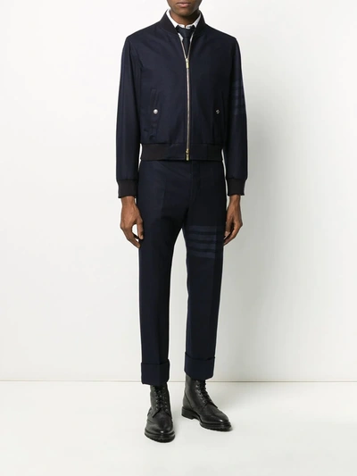 Shop Thom Browne Tonal 4-bar Flannel Blouson Jacket In Blue