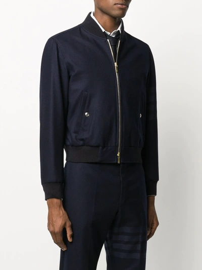 Shop Thom Browne Tonal 4-bar Flannel Blouson Jacket In Blue