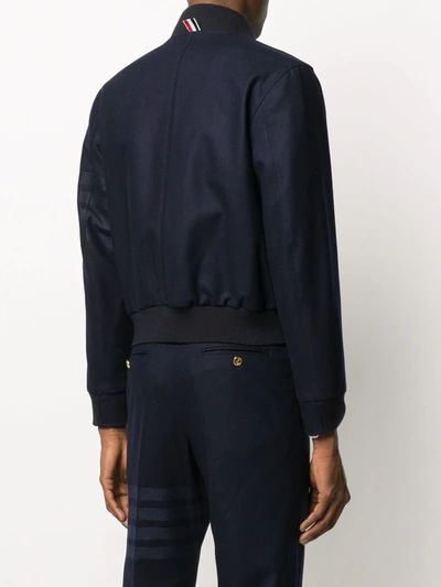 Shop Thom Browne Tonal 4-bar Flannel Blouson Jacket In Blue