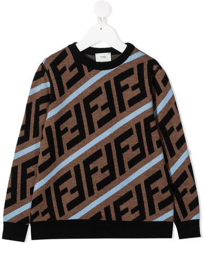 Shop Fendi Ff Intarsia Jumper In Brown