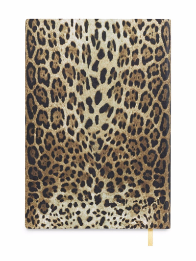 Shop Dolce & Gabbana Medium Leopard-print Leather Blank Notebook In Yellow