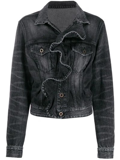 Shop Ben Taverniti Unravel Project Ruffled Denim Jacket In Black