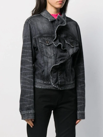 Shop Ben Taverniti Unravel Project Ruffled Denim Jacket In Black