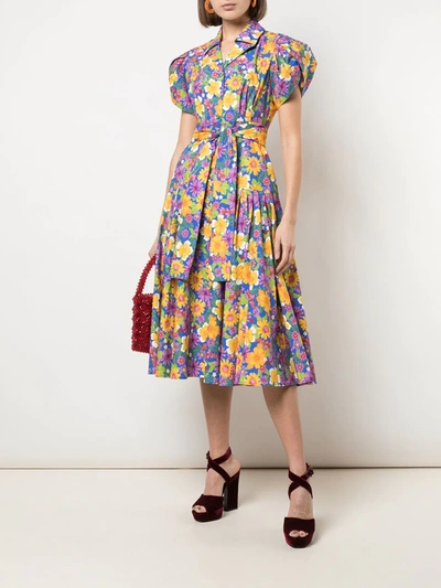 Shop Lhd Floral-print Poplin Dress In Blue