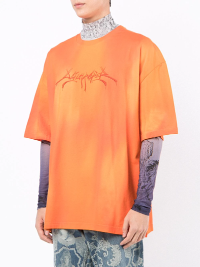 Shop Daily Paper Logo-embroidered Cotton T-shirt In Orange
