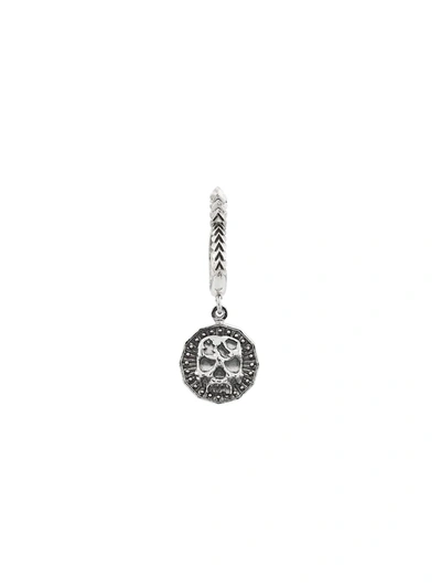 Shop Emanuele Bicocchi Skull Hoop Drop Earring In Silver