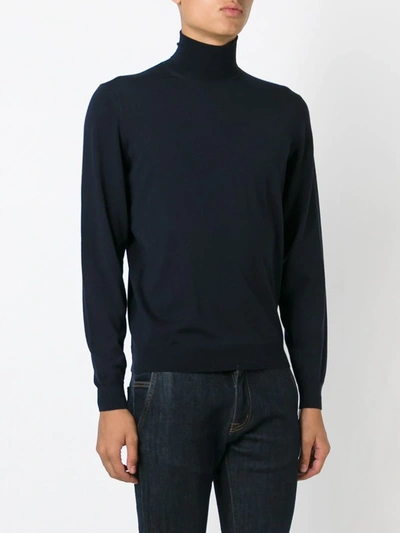 Drumohr Turtleneck Merino Wool Sweater With Ribbed Edge In Blue
