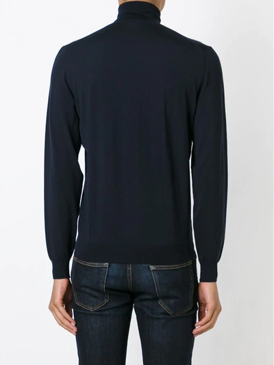 Drumohr Turtleneck Merino Wool Sweater With Ribbed Edge In Blue