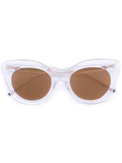 Shop Thom Browne Cat Eye Sunglasses In Crystal Clear W/dark Brown-gold
