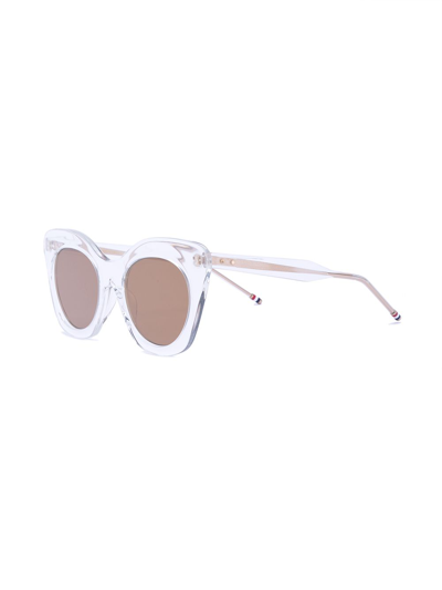 Shop Thom Browne Cat Eye Sunglasses In Crystal Clear W/dark Brown-gold