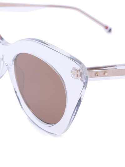 Thom Browne Cat Eye Sunglasses In Crystal Clear W/dark Brown-gold
