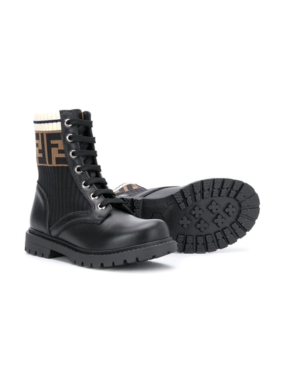 Shop Fendi Ff Lace-up Boots In Black