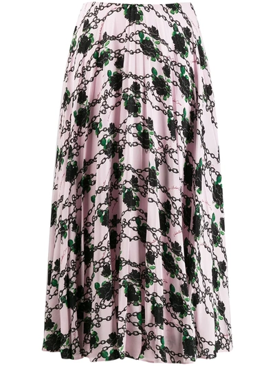 Valentino + Undercover Pleated Printed Silk Crepe De Chine Midi Skirt In Pink