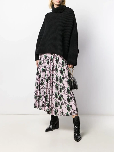 Valentino + Undercover Pleated Printed Silk Crepe De Chine Midi Skirt In Pink