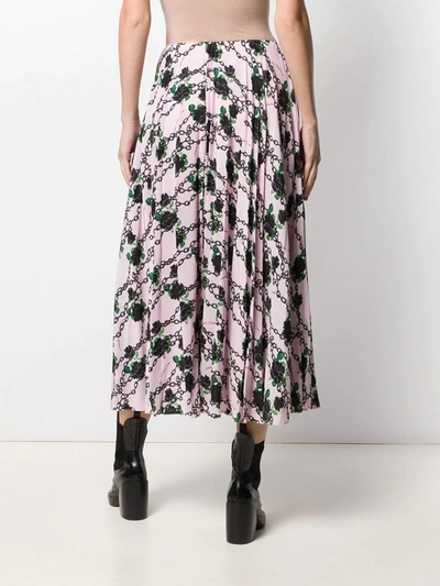 Valentino + Undercover Pleated Printed Silk Crepe De Chine Midi Skirt In Pink